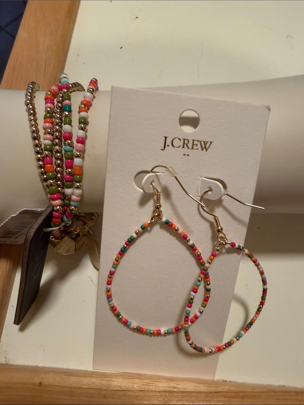 J. Crew Gold Hoop Earrings with Multicolor Beads